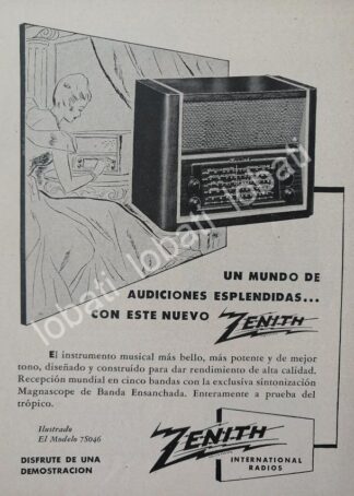 CARTEL ANTIGUO ORIGINAL DE MINI RADIOS ZENITH 7S046 1940s / 281