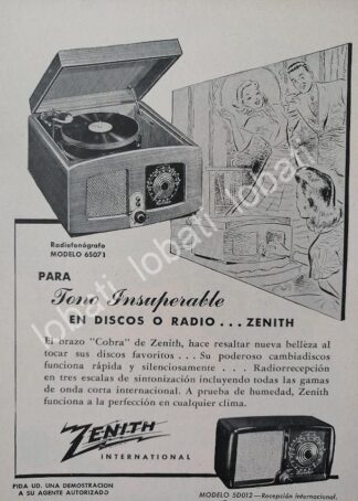 CARTEL ANTIGUO ORIGINAL DE MINI TOCADISCOS Y RADIOS ZENITH TRANSOCEANICO 1950s / 280