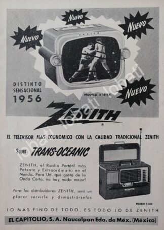 CARTEL ANTIGUO ORIGINAL DE MINI TELEVISOR Y RADIOS ZENITH TRANSOCEANICO 1950s / 279