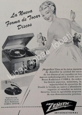 CARTEL ANTIGUO ORIGINAL DE MINI TOCA DISCOS ZENITH 1950s / 277