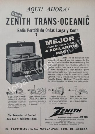 CARTEL ANTIGUO ORIGINAL DE MINI RADIOS ZENITH TRANSOCEANICO 1950s / 278