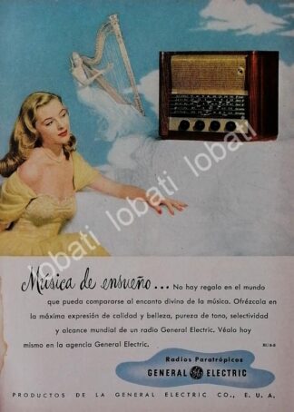 CARTEL ANTIGUO ORIGINAL DE MINI RADIOS GENERAL ELECTRIC 1940s / 275