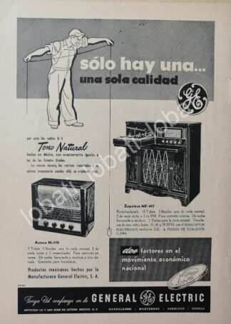 CARTEL ANTIGUO ORIGINAL DE MINI CARTEL RADIOS GENERAL ELECTRIC 1940s / 274