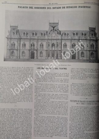 CARTEL ANTIGUO ORIGINAL DE PROYECTO PALACIO DE GOBIERNO DE PACHUCA 1899 DE PORFIRIO DIAZ HIJO