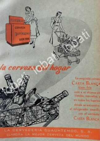 CARTEL ANTIGUO ORIGINAL DE CERVEZA CARTA BLANCA 1952 /227. CERVECERIA CUAUHTEMOC