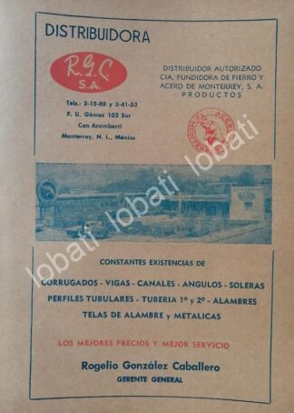 CARTEL ANTIGUO ORIGINAL DE DISTRIBUIDORA RGC. ROGELIO GONZALEZ CABALLERO 1965 /752 MONTERREY