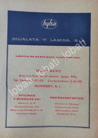 CARTEL ANTIGUO ORIGINAL DE HYLSA. HOJA LATA Y LAMINA DE MONTERREY 1964. /747