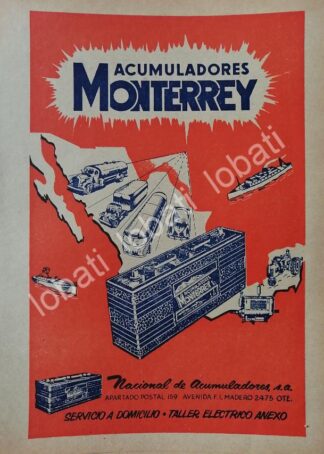 CARTEL ANTIGUO ORIGINAL DE ACUMULADORES MONTERREY 1941 /277 RARO
