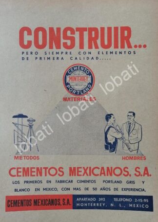 CARTEL ANTIGUO ORIGINAL DE CEMEX. CEMENTOS MEXICANOS 1953 /742 MONTERREY