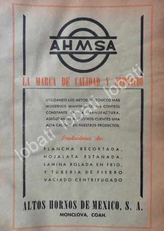 CARTEL ANTIGUO ORIGINAL DE ALTOS HORNOS DE MEXICO AHMSA. 1953 /739