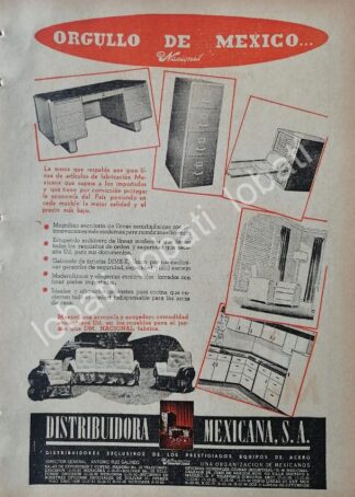 CARTEL ANTIGUO ORIGINAL DE MOBILIARIO DE OFICINA. DISTRIBUIDORA MEXICANA S.A 1947. /731 MONTERREY