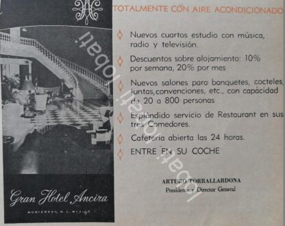 CARTEL ANTIGUO ORIGINAL DE SET DE 5 AFICHES. HOTEL ANCIRA DE MONTERREY 1940s-50s /725 - Image 4