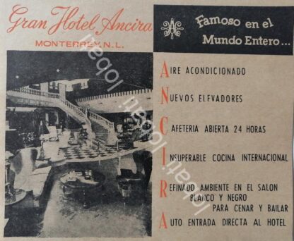 CARTEL ANTIGUO ORIGINAL DE SET DE 5 AFICHES. HOTEL ANCIRA DE MONTERREY 1940s-50s /725 - Image 3