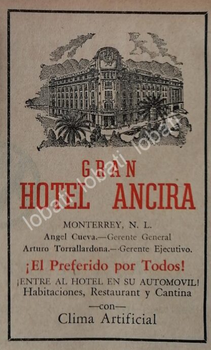 CARTEL ANTIGUO ORIGINAL DE SET DE 5 AFICHES. HOTEL ANCIRA DE MONTERREY 1940s-50s /725 - Image 2