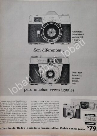 CARTEL ANTIGUO ORIGINAL DE CAMARAS KODAK RETINA REFLEX III Y RETINETTE 1950s /601