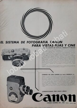 CARTEL ANTIGUO ORIGINAL DE CAMARAS CANON VT 1957 & FILMADORA 8 /581