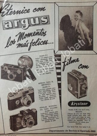 CARTEL ANTIGUO ORIGINAL DE CAMARAS FOTOGRAFICAS ARGUS 1949 /548