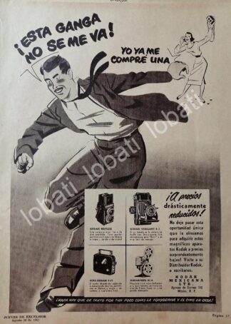 CARTEL ANTIGUO ORIGINAL DE CAMARAS KODAK MEXICANA 1949 /547