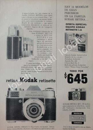 CARTEL ANTIGUO ORIGINAL DE CAMARAS KODAK RETINETTE RETINE REFLEX S 1950s /546