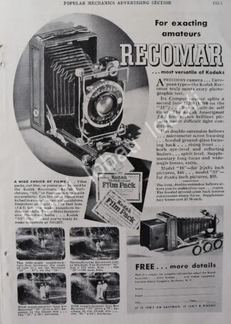 CARTEL ANTIGUO ORIGINAL DE CAMARAS KODAK RECOMAR 1933 /545