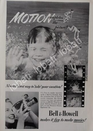 CARTEL ANTIGUO ORIGINAL DE CAMARAS FILMADORAS 16mm BELL & HOWELL 1953 /540