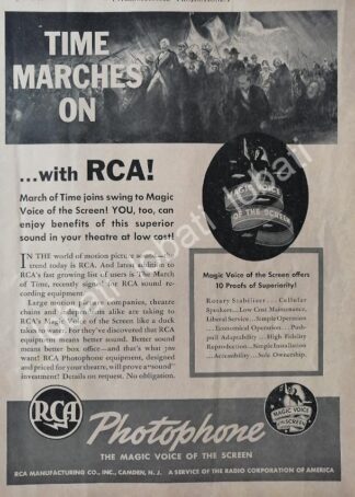 CARTEL ANTIGUO ORIGINAL DE EQUIPO DE PRYECCION PARA CINE RCA PHOTOPHONE 1937 /533 MUY RARO