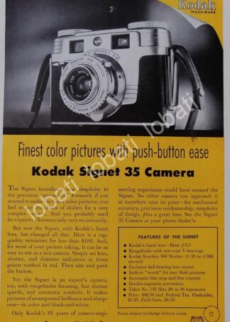 CARTEL ANTIGUO ORIGINAL DE CAMARAS FOTOGRAFICAS KODAK SIGNET 35 1953 /526