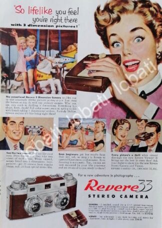 CARTEL ANTIGUO ORIGINAL DE CAMARAS FOTOGRAFICAS REVERE 33 STEREO 1953 /525