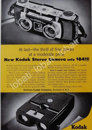 CARTEL ANTIGUO ORIGINAL DE CAMARAS FOTOGRAFICAS KODAK STEREO & VIWER 1950s /504