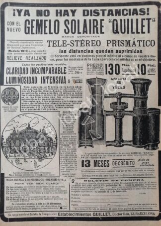 CARTEL ANTIGUO ORIGINAL DE BINOCULARES QUILLET SOLAIRE 1914 /445