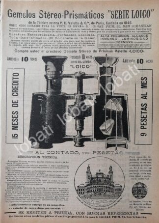 CARTEL ANTIGUO ORIGINAL DE BINOCULARES LOICO. P.E. VALETTE 1914 /444