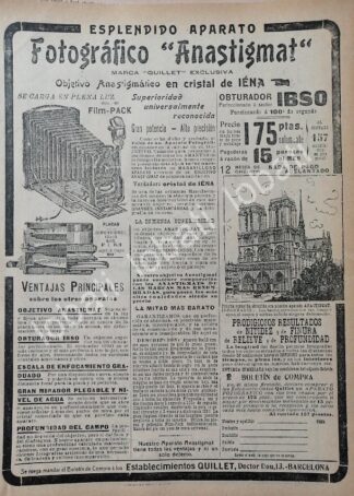 CARTEL ANTIGUO ORIGINAL DE CAMARAS QUILLET ANASTIGMAT 1913 /423 RARO