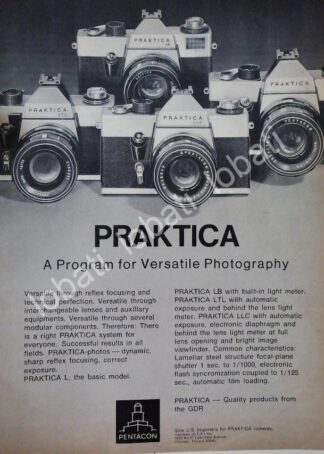 CARTEL ANTIGUO ORIGINAL DE CAMARAS FOTOGRAFICAS PRAKTICA SERIE "L" 1969 /411