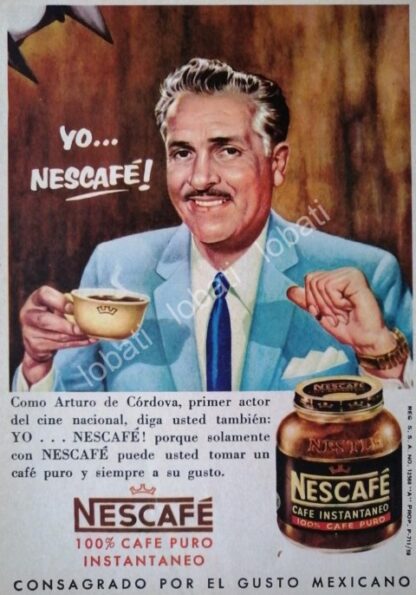 CARTEL ANTIGUO ORIGINAL DE PUBLICIDAD RETRO NESCAFE Y ARTISTAS DEL CINE DE ORO 1950s - Image 4