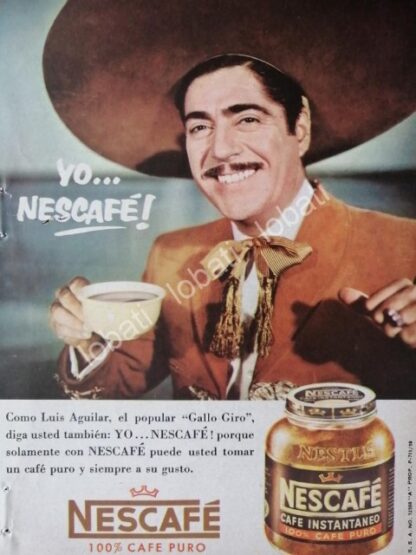 CARTEL ANTIGUO ORIGINAL DE PUBLICIDAD RETRO NESCAFE Y ARTISTAS DEL CINE DE ORO 1950s - Image 3
