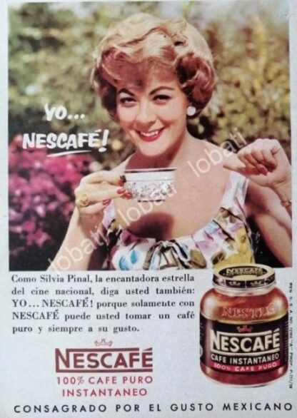CARTEL ANTIGUO ORIGINAL DE PUBLICIDAD RETRO NESCAFE Y ARTISTAS DEL CINE DE ORO 1950s - Image 2