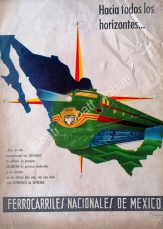CARTEL ANTIGUO ORIGINAL DE FERROCARRILES NACIONALES 1958 DIB LUPE GUERRERO