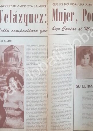 CARTEL ANTIGUO ORIGINAL DE ENTREVISTA A CONSUELO VELASQUEZ, SU VIDA 1961