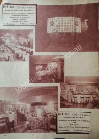 CARTEL ANTIGUO ORIGINAL DE BAR RESTAURANT. INTIME. 1955 MATAMOROS