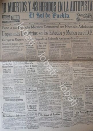 CARTEL ANTIGUO ORIGINAL DE SECCION PERIODICO ANTIGUO EL SOL DE PUEBLA 1962