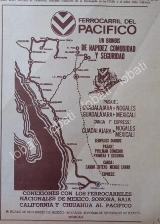 CARTEL ANTIGUO ORIGINAL DE . FERROCARRIL DEL PACIFICO 1964