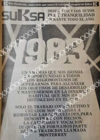 CARTEL ANTIGUO ORIGINAL DE TIENDAS SUKSA MONTERREY 1983