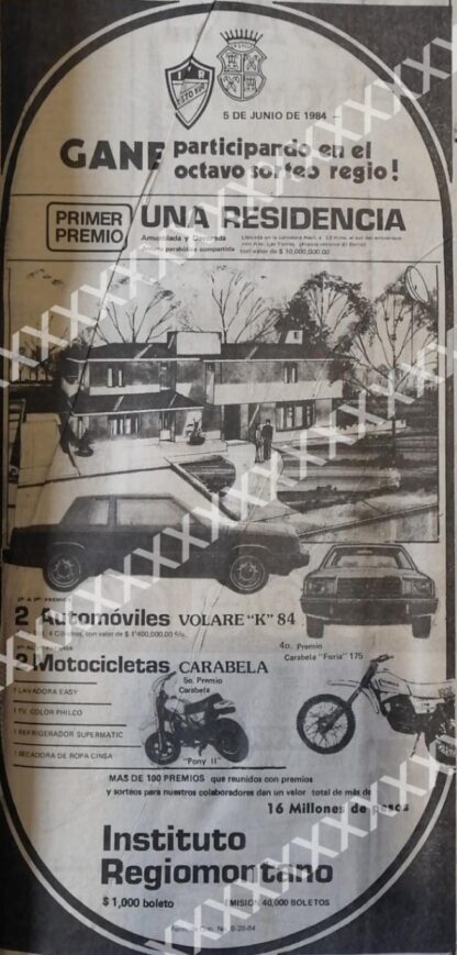 CARTEL ANTIGUO ORIGINAL DE . SORTEO INSTITUTO REGIOMONTANO 1983 - Image 2