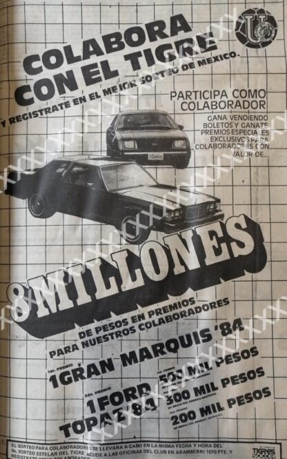 CARTEL ANTIGUO ORIGINAL DE . SORTEO DE TIGRES 1984 - Image 2