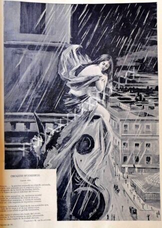 GRABADO ANTIGUO. 1896 DE CARLOS ALCALDE. TARDE GRIS
