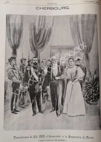 GRABADO ANTIGUO 1896 EL ZAR DE RUSIA LLEGA A CHERBOURG