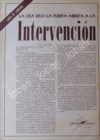 AFICHE RETRO. LAZARO CARDENAS Vs LA O.E.A, PROFETICO 1964 /PLT