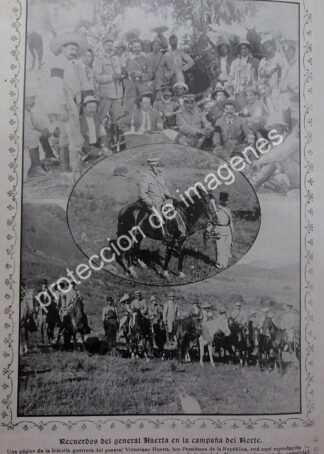 AFICHE ANTIGUO 1913 VICTORIANO HUERTA EN COMBATE