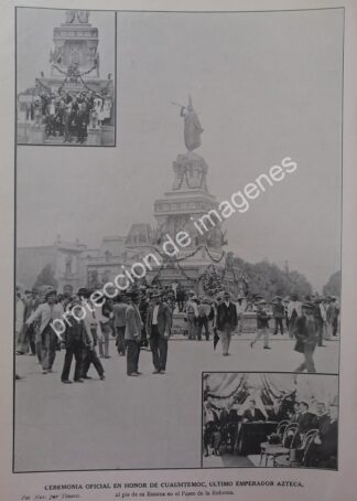 AFICHE ANTIGUO 1912 ESTATUA DE CUAUHTEMOC P.R