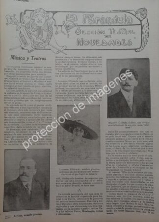 AFICHE ANTIGUO 1912 PIANISTA ARTEMISA ELIZONDO Y OTROS